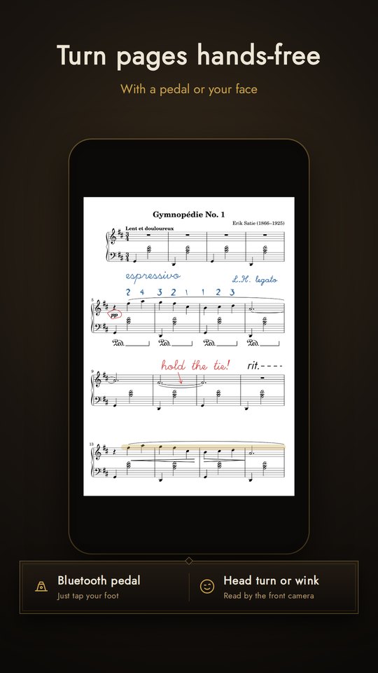 Turning pages with a pedal or face gestures